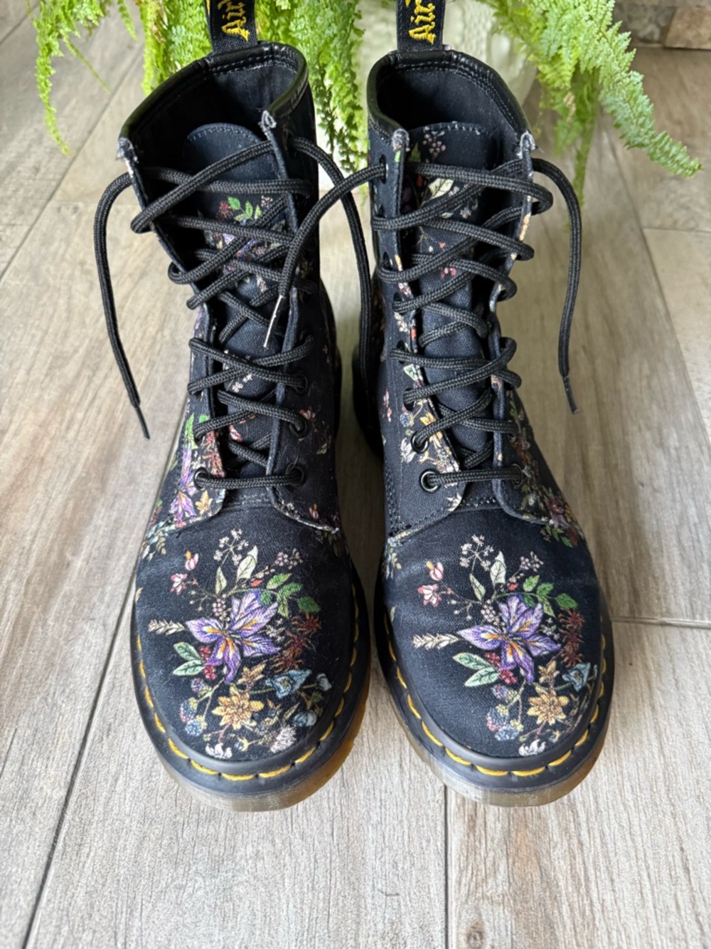 Dr Martens Castel Black and Flower Canvas Boots Women’s